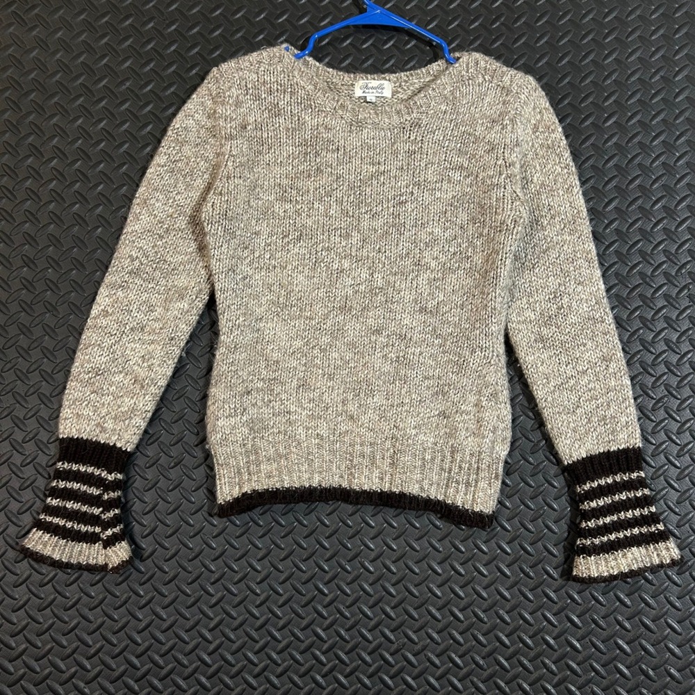 Fioreblu‎ Made in Italy Wool Knit Sweater Women's Small Brown Striped Cuff Flare